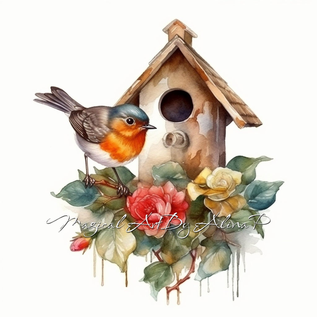 Robin Print, Bird Digital Art Set of 12 High Quality