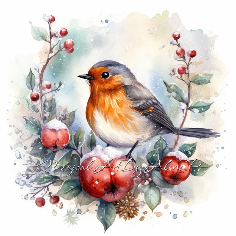 Robin Print, Bird Digital Art Set of 12 High Quality