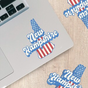 New Hampshire State Sticker with American Flag Background | Weatherproof Vinyl Decal
