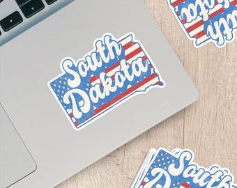 South Dakota State Sticker with American Flag Background | Weatherproof Vinyl Decal