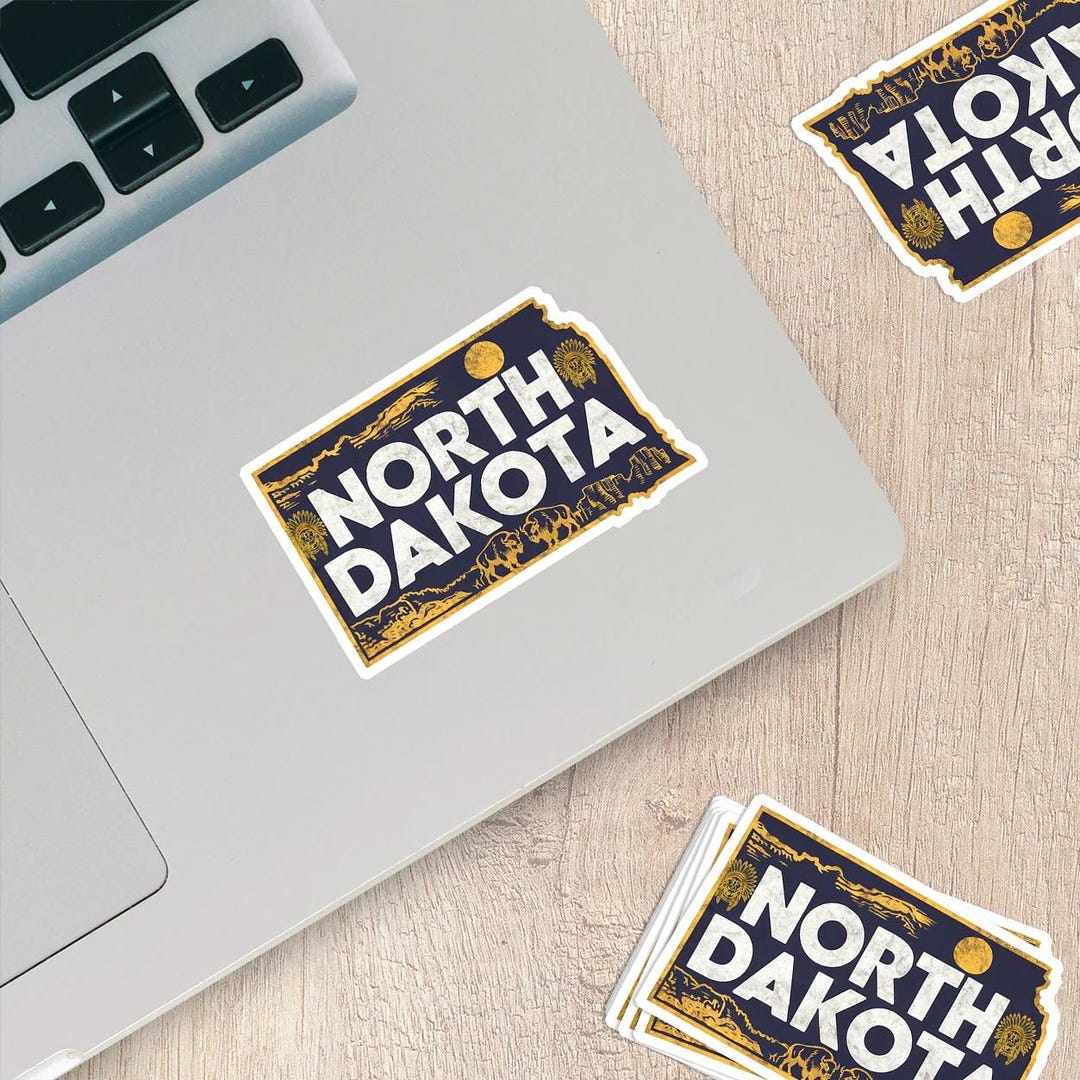 Retro Vinyl State Sticker - North Dakota - Etsy