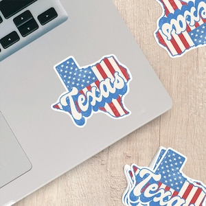Texas State Sticker with American Flag Background | Weatherproof Vinyl Decal