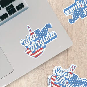 West Virginia State Sticker with American Flag Background | Weatherproof Vinyl Decal