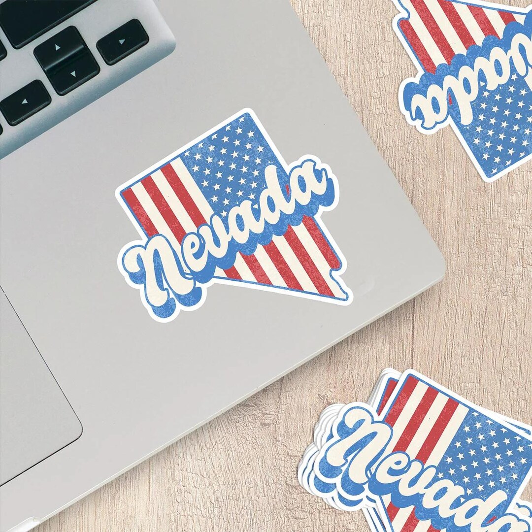 Nevada State Sticker With American Flag Background | Weatherproof Vinyl ...