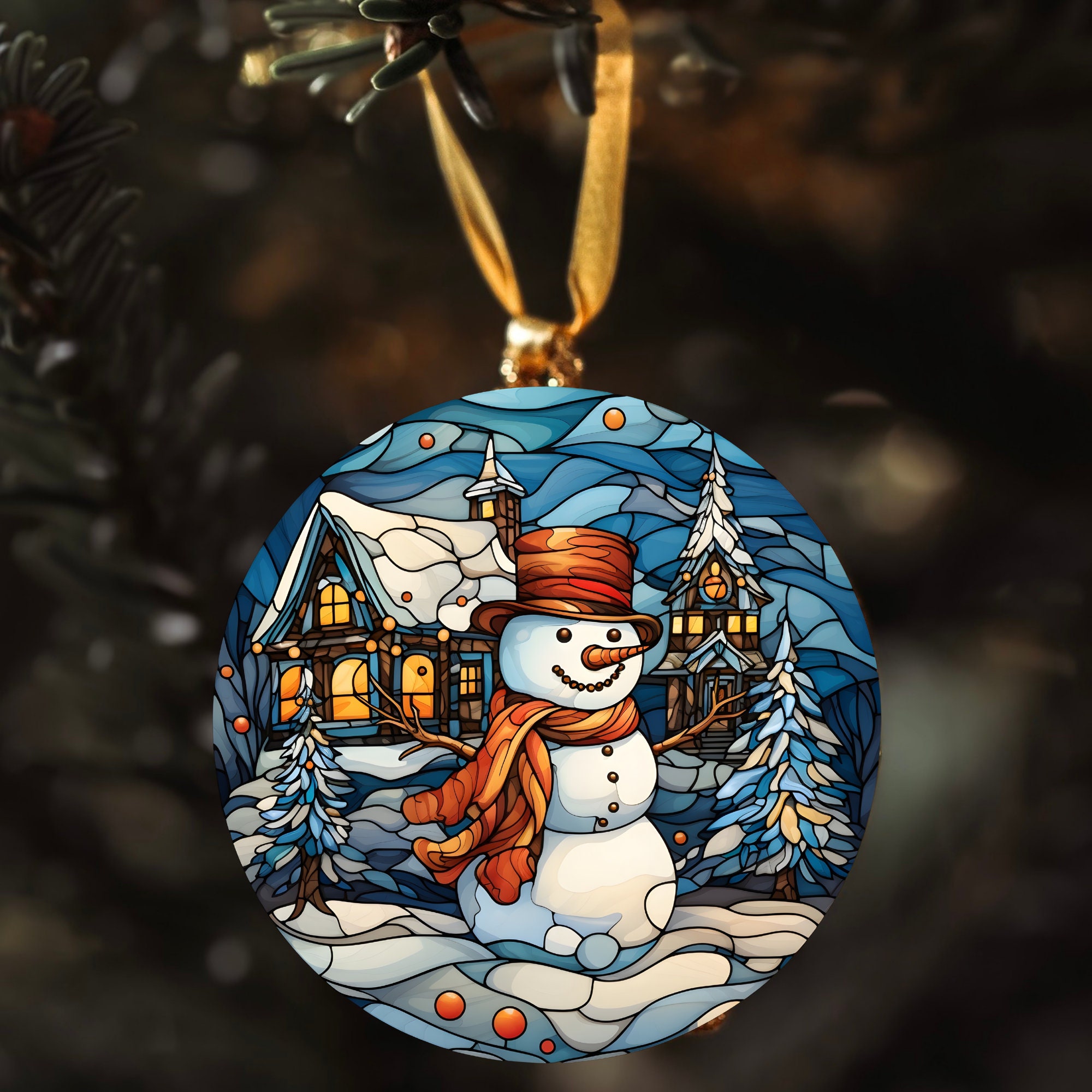 Snowman Stained Glass Ornament Clipart Modern Window Decor for ...