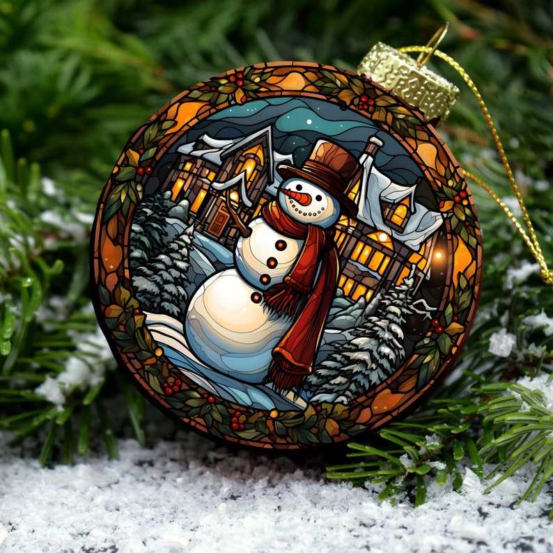 Snowman Stained Glass Ornament Clipart Modern Window Decor for ...