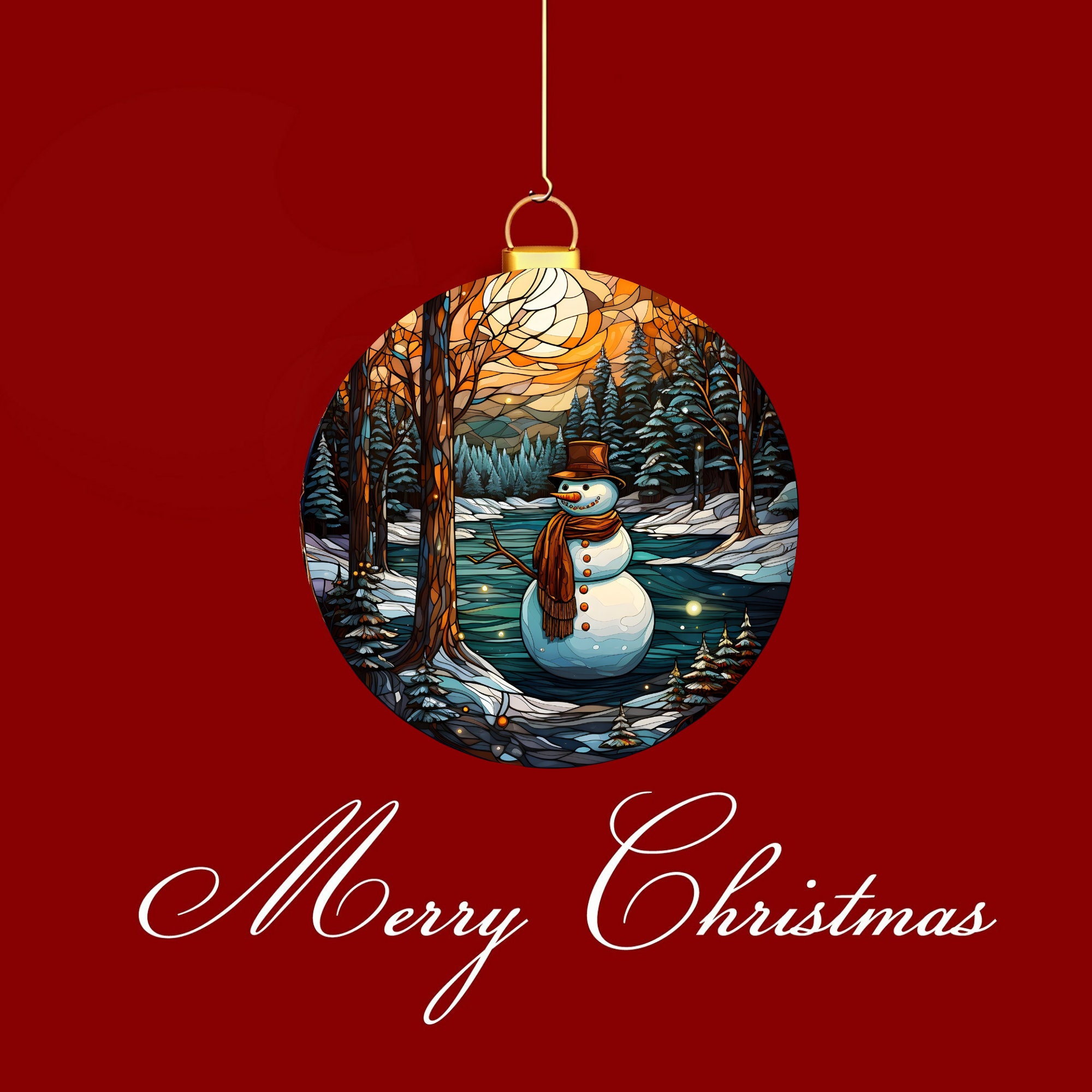 Snowman Stained Glass Ornament Clipart Modern Window Decor for ...