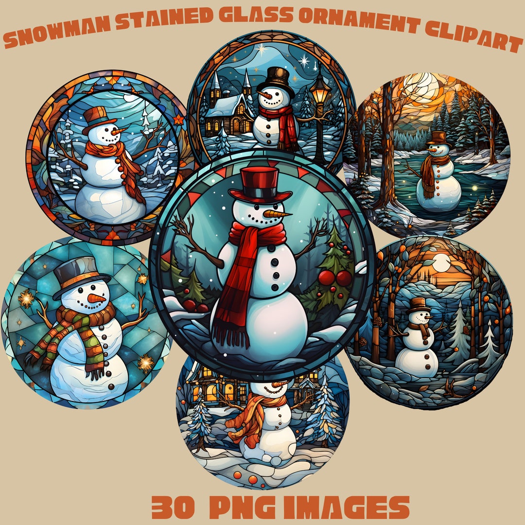 Snowman Stained Glass Ornament Clipart Modern Window Decor for ...