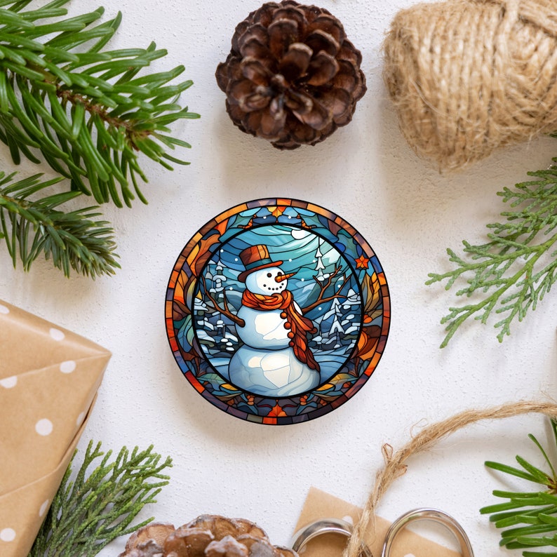 Snowman Stained Glass Ornament Clipart Modern Window Decor for ...