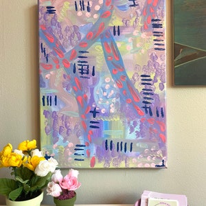 Funky Abstract Collage Painting, Bright and Fun colors, Wall Decor, Statement Piece, Original