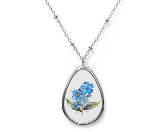 Forget Me Not Necklace, Flower Accessory Oval Necklace, Forget Me Not Jewelry, Forget Me Not Gifts, Mother's Day Forget Me Not Gift