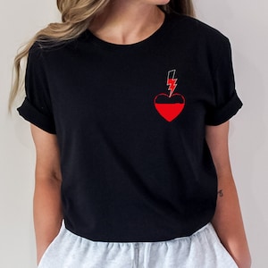 Minimalist Lightning Bolt and Heart Shirt, Red Lightning Bolt Tshirt, Lightning Bolt Grid Tshirt, Girl Power, Gifts for Women, Graphic Tees