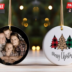 Custom photo ornament both sides, Christmas photo ornament, personalized Christmas ornament front and back, tree decoration picture