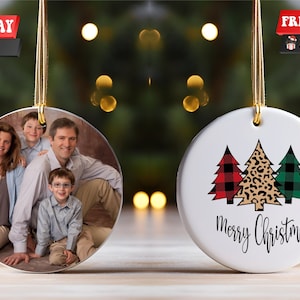 Custom photo ornament both sides, Christmas photo ornament, personalized Christmas ornament front and back, tree decoration picture