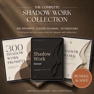 Puede incluir: Una colección digital titulada The Complete Shadow Work Collection que incluye tres documentos: 300 Shadow Work Prompts, un Shadow Work Journal y una Shadow Work Library. El conjunto contiene 300 preguntas, un diario guiado y 30 ejercicios.