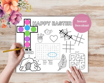 Easter Activity Placemat, Bible Activity Mat, Easter Activity, Printable Easter Activity for Kids, Easter Coloring, Dot Marker