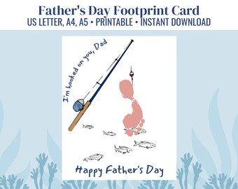 Father's Day Footprint Craft, Printable, Instant Download, US Letter, A4, A5, Fishing, Fisherman, First Father's Day, Step Dad, Bonus Dad