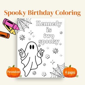 Halloween Birthday Coloring Pages, Spooky One, Two Spooky, 4 Designs, Personalized, Printable, Groovy Halloween Birthday, Retro Halloween