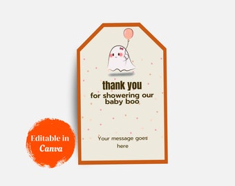 Baby Boo Thank You Tag, Printable, Little Boo, Halloween Baby Shower, Girl Baby Shower, Spooky Season, Treat Tag, Halloween Thank You Tag