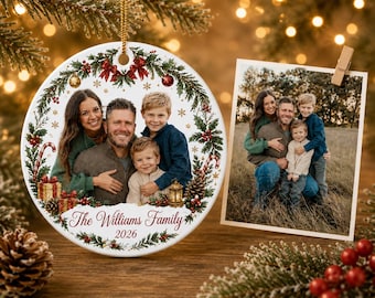 Personalized Family Photo Ornament, Custom Christmas Picture Keepsake, Holiday Tree Decor
