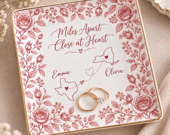 Personalized State Jewelry Dish, Custom Name Ring Tray, Moving Away Keepsake, Long Distance Gift