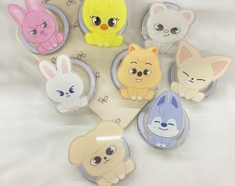 Cute SKZ Kawaii Puppy, Kitty Magsafe Phone Grip Set - Magnetic Kickstand - Pastel Animal Aesthetic Accessory