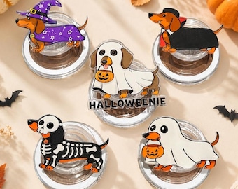 Halloweenie Dachshund Phone Grip | Spooky Wiener Dog Magnetic Stand | Ghost Skeleton Pet Accessory | Dog Mom Gift | Kindle Holder