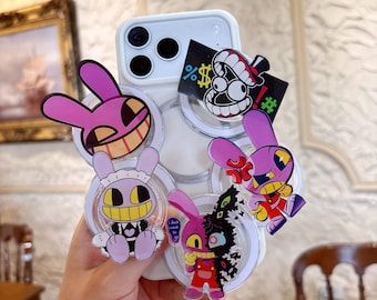 Purple Rabbit Circus Character Phone Grip Set – Cute Cartoon Acrylic Phone Holder & Kickstand – Funny Carnival Fan Gift