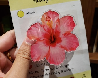 Pink Hibiscus Flower MagSafe Phone Grip Stand, Tropical Floral Magnetic Phone Holder for iPhone & Kindle