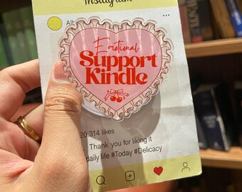 Emotional Support Reader Phone Grip, Coquette Book Lover – Pink Heart Bookish Phone Stand