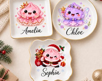 Personalized Fairy Dumpling Trinket Dish, Custom Kawaii Ring Dish, Cute Dim Sum Jewelry Catchall Tray, Little Girls Room Decor, Foodie Gift