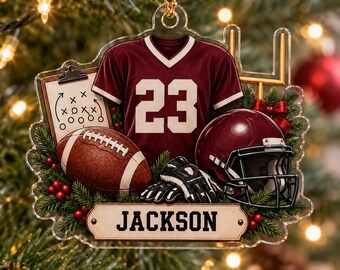 Personalized Football Jersey Acrylic Ornament, Custom Player Name Number Keepsake, Sports Team Christmas Decor, Football Lover Gift