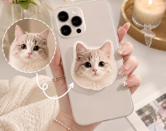 Custom Pet Face Phone Grip, Personalized Dog Photo Magnetic Stand, Cat Mom Gift, Pet Lover Accessory
