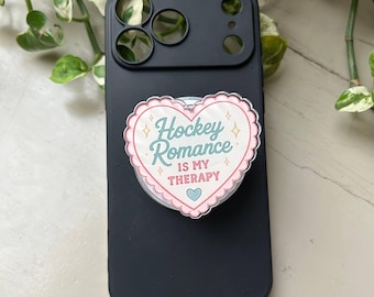 Hockey Romance Is My Therapy MagSafe Phone Grip – Heart-Shaped Magnetic Phone Holder & Kickstand – Book Lover Gift