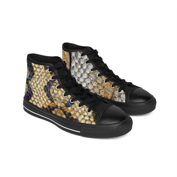 Stylish Viper Snakeskin High Top Sneakers, Reptile Print Shoes - Main Image