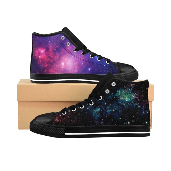 Space Print Hightops, Galaxy 2s Sneakers, Himmlische Schuhe, Kosmische Schuhe, Statement Galaxy Design