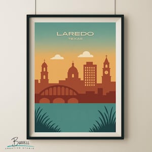 Laredo Texas City Skyline Travel Poster & Wall Art Poster Print