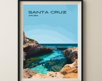 Santa Cruz Aruba Conchi Natural Pool Travel Poster & Wall Art Poster Print