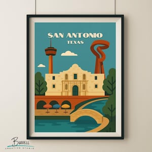 San Antonio Texas Unique Attractions Travel Poster & Wall Art Poster Print