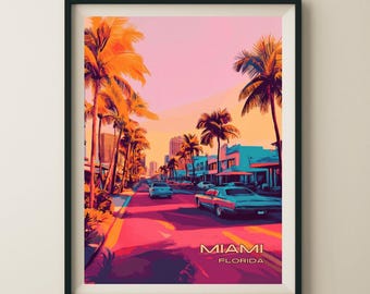 Miami Florida Scenery Travel Poster & Wall Art Poster Print