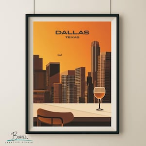 Dallas Texas Scenic Skyline Travel Poster & Wall Art Poster Print