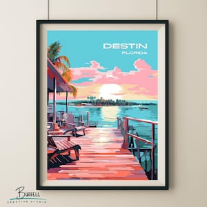 Póster de viaje con vista al mar de Destin, Florida, y póster de arte mural impreso
