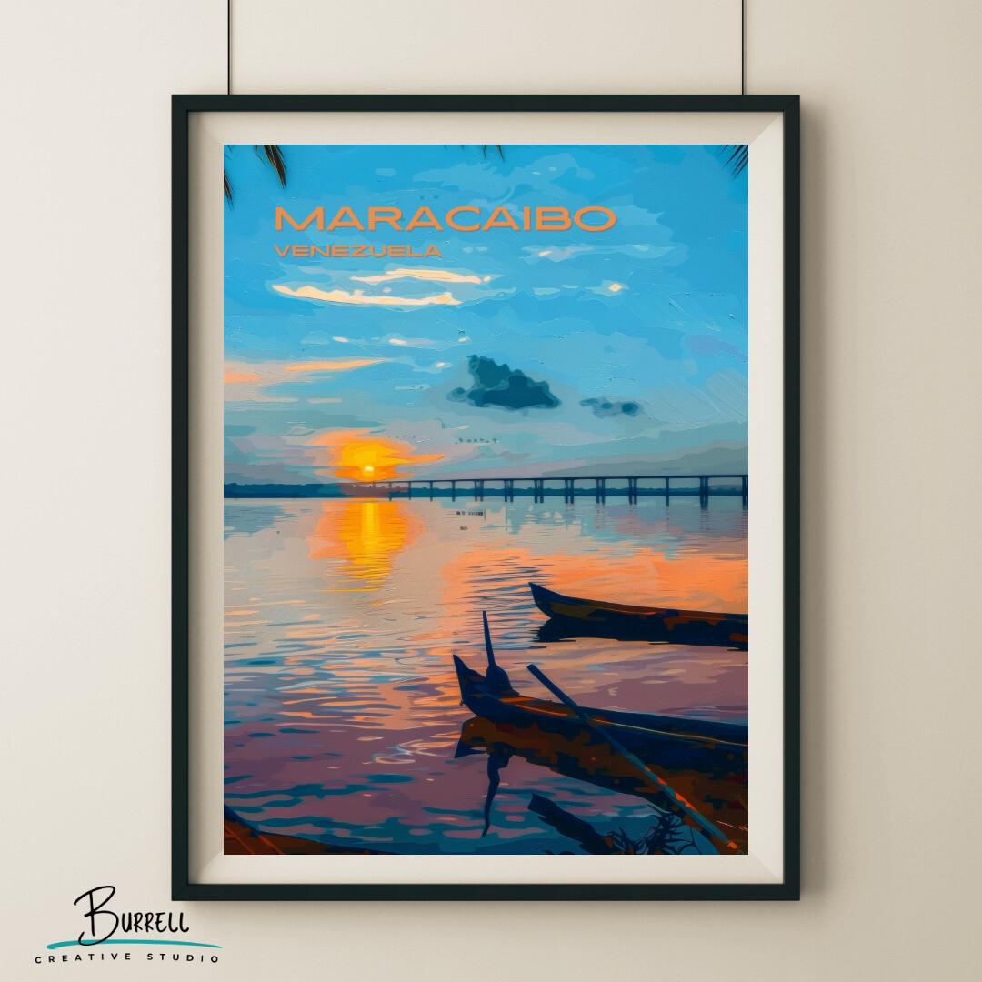 Maracaibo Venezuela Sunset Travel Poster & Wall Art Poster Print