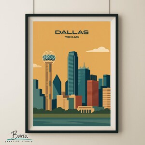 Dallas Texas Skyline Travel Poster & Wall Art Poster Print
