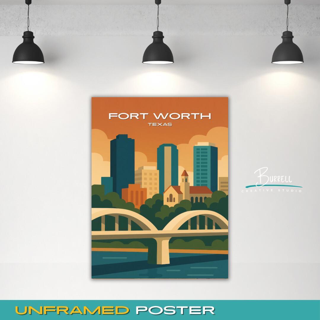 Fort Worth Texas Skyline Travel Poster & Wall Art Poster Print - Etsy