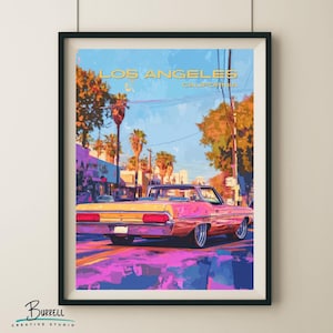 Los Angeles California Antique Car Travel Poster & Wall Art Poster Print
