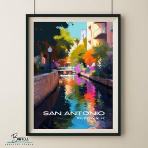 San Antonio Texas Riverwalk Travel Poster & Wall Art Poster Print