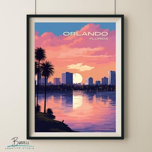 Orlando Florida Skyline Travel Poster & Wall Art Poster Print