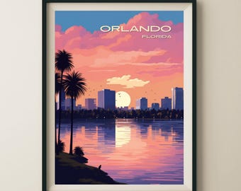 Orlando Florida Skyline Travel Poster & Wall Art Poster Print