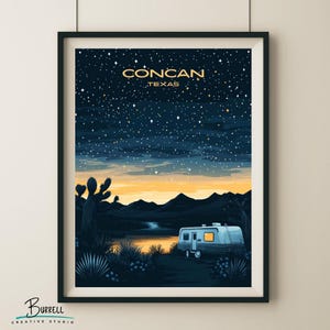 Concan Texas Nighttime Camping Travel Poster & Wall Art Poster Print